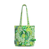 Misa Everyday Large Cotton Tote - Green Abstract Paisley Print Psychedelic Tangle Floral Swirls Retro Zen Bold Vibrant Wild Funky Bespoke Handmade Shoulder Bag